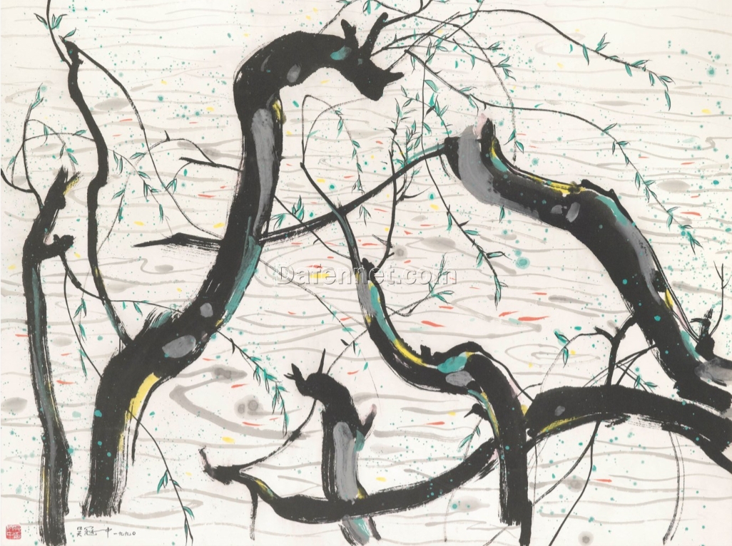 Fish in Motion – Large Abstract Oil Painting on Canvas, Wu Guanzhong Style, Custom Chinese Wall Art from DaFen Village