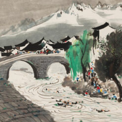 Chinese Scenic Landscape Oil Painting – Lijiang Mountain Town Art in Wu Guanzhong Style | Custom Canvas from DaFen Studio