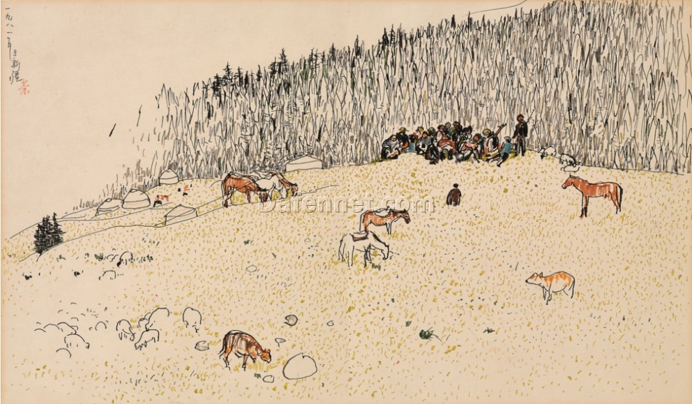 Pastoral Song by Wu Guanzhong: Elegant Watercolor Artwork for Home & Hotel Décor
