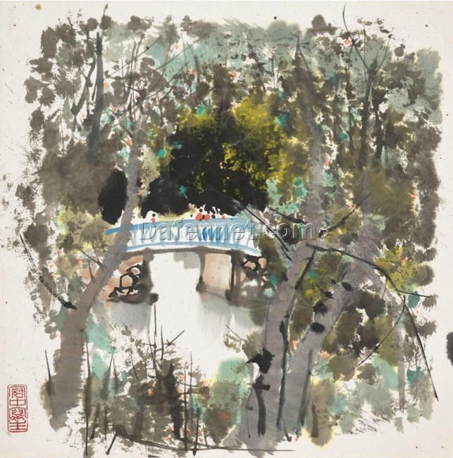 Wu Guanzhong ‘Purple Bamboo Garden’ – Stunning Custom Oil Painting for Home or Hotel Decoration