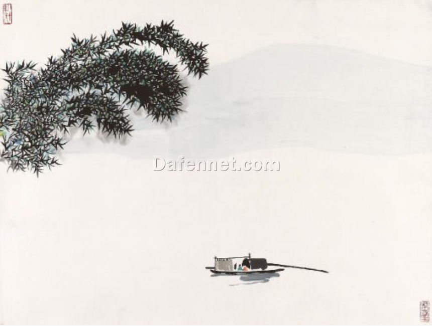 Wu Guanzhong’s Serene River Landscape – Original Oil Painting | Custom Art for Hotel Walls & Elegant Home Décor