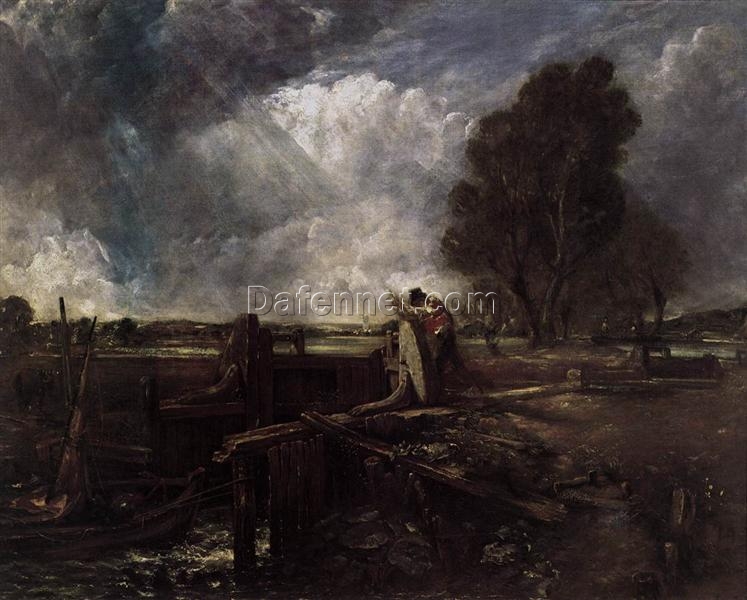 1820 A Boat at the Sluice by John Constable – Majestic Romantic Oil Painting on Canvas