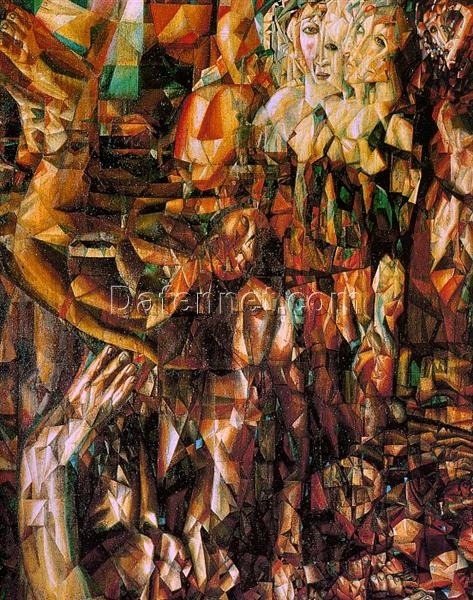 Custom Oil Reproduction: A Couple by Pavel Filonov | 1912 Analytical Realism Genre Painting