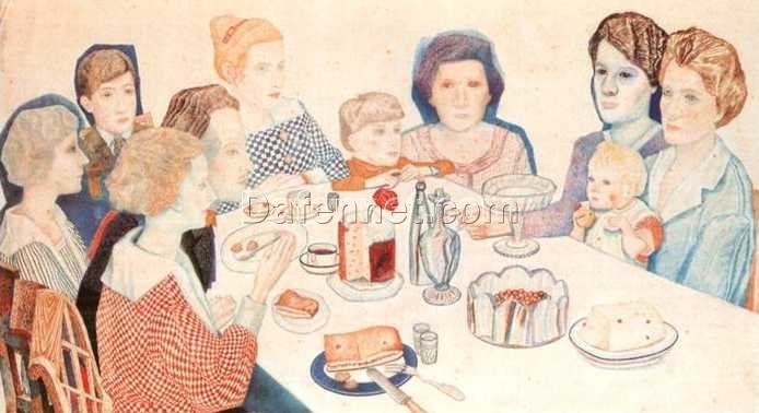 Custom Reproduction of ‘A Family Portrait’ by Pavel Filonov – Symbolic Art Nouveau Watercolor Transformed into Oil Painting