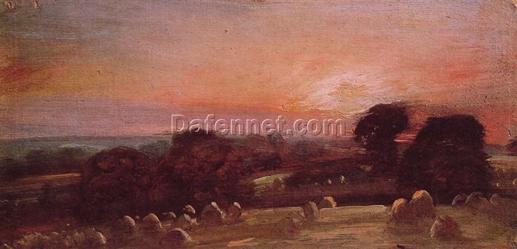 John Constable A Hayfield near East Bergholt at Sunset (1812) – English Romantic Landscape Oil Painting Reproduction