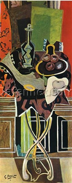 Georges Braque ‘A Red Pedestal’ 1939 – Abstract Still Life Oil Painting, Hand-Painted on Canvas