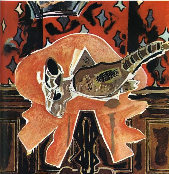 Georges Braque ‘A Red Pedestal’ 1942 – Abstract Still Life Cubist Oil Painting Reproduction