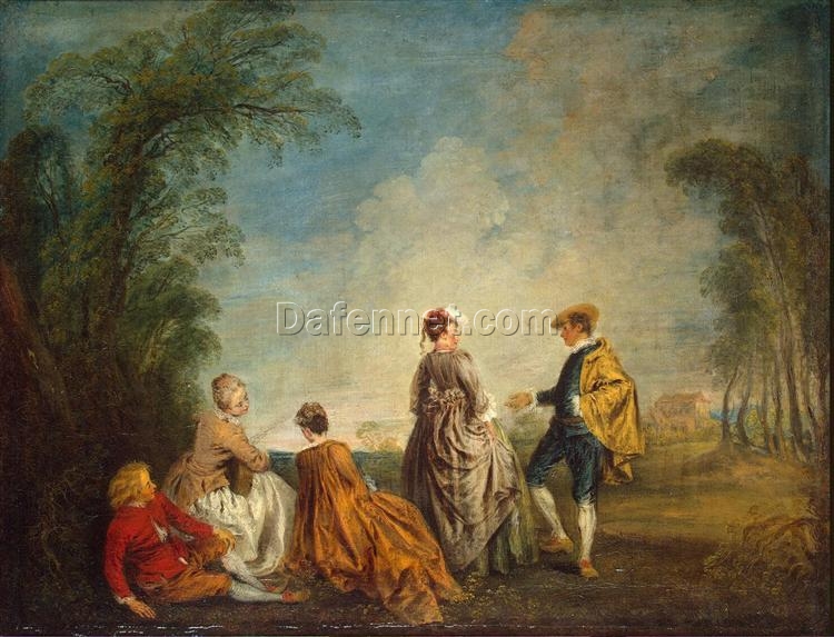 Buy An Embarrassing Proposal by Antoine Watteau – 1715-1716 Rococo Oil Painting | DaFen Village Studio
