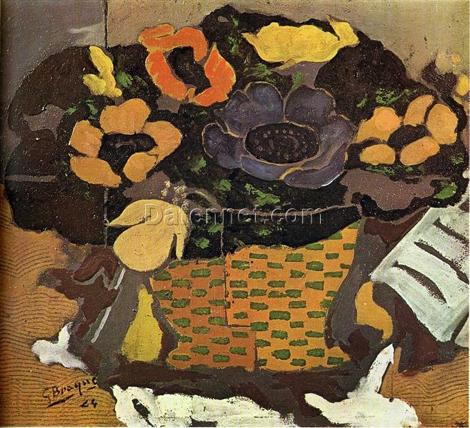 Handmade “Anemones” by Georges Braque – Expressionist Floral Oil Painting