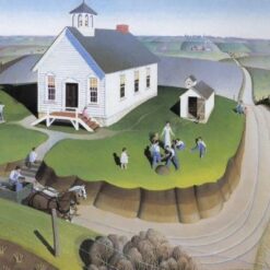 Custom Oil Reproduction of Grant Wood’s 'Arbor Day' – Classic American Landscape Painting