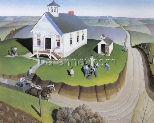 Custom Oil Reproduction of Grant Wood’s ‘Arbor Day’ – Classic American Landscape Painting
