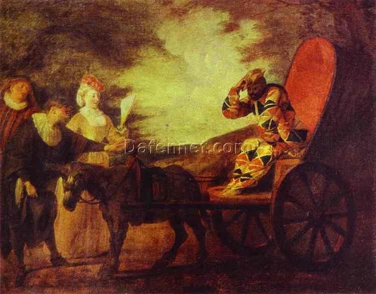 Arlecchino Emperor in the Moon by Antoine Watteau – 1708 Rococo Oil Painting Reproduction | DaFen Village Studio
