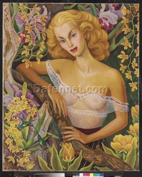 Diego Rivera ‘Portrait of Linda Christian’ Oil Painting Reproduction – Art Deco Portrait