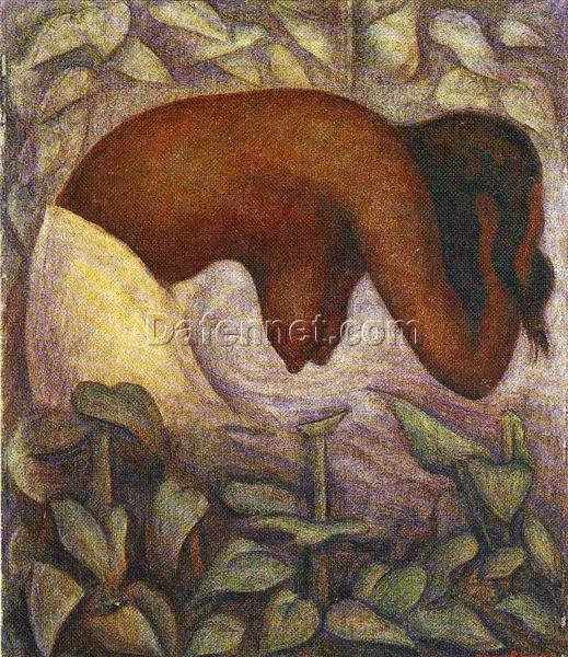 Diego Rivera ‘Bather of Tehuantepec’ Art Deco Oil Painting – Iconic 1923 Nude Painting
