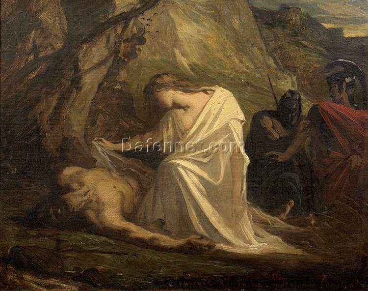 Antigone au Chevet de Polynice – Mythological Oil Painting by Benjamin Constant, Handmade Reproduction