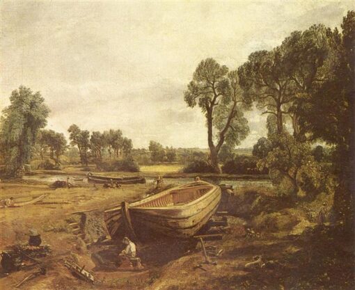 John Constable Boat Building – 1815 Romantic Oil Painting on Canvas, V&A London