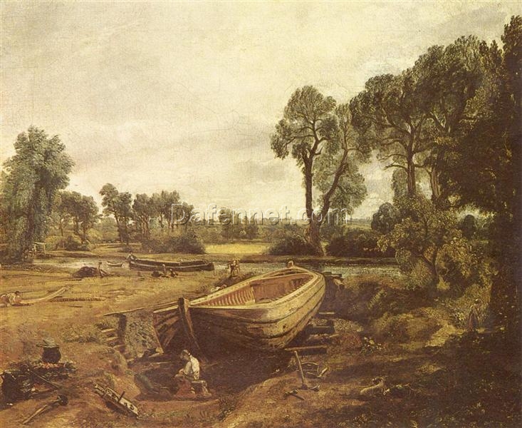 John Constable Boat Building – 1815 Romantic Oil Painting on Canvas, V&A London