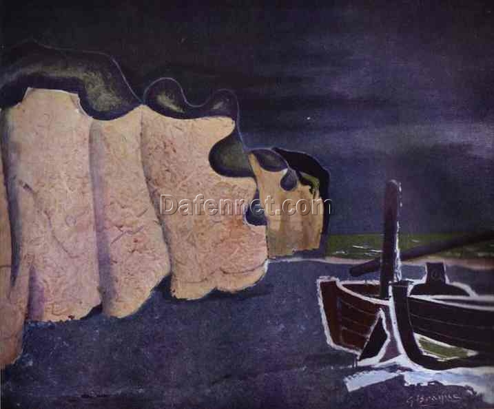 Handmade “Boats on the Seashore” by Georges Braque – Expressionist Marina Oil Painting