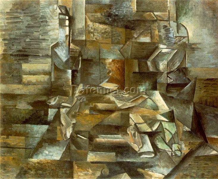Bottle and Fishes by Georges Braque – 1910-1912 Analytical Cubist Still Life