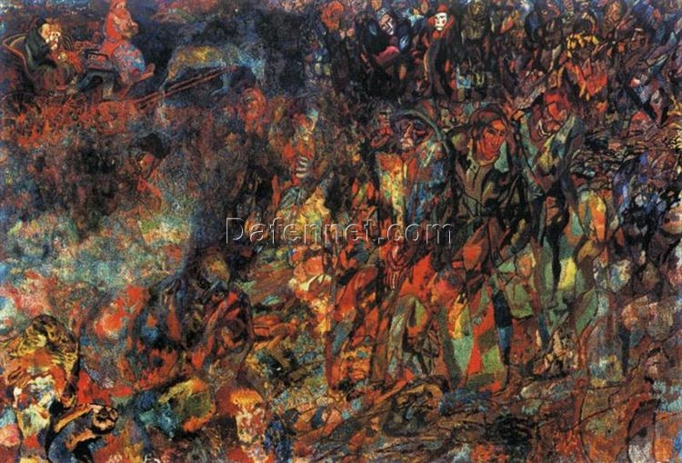 Bourgeois in a Carriage by Pavel Filonov – Russian Avant-Garde Oil Painting Reproduction | DaFen Village Studio