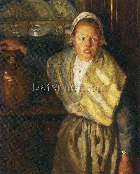 Hand-Painted Diego Rivera ‘Breton Girl’ 1910 Portrait – European Period Social Realism Oil Painting Reproduction