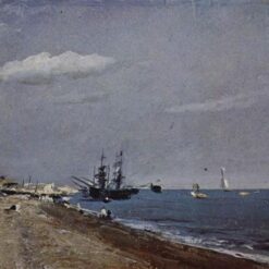 John Constable Brighton Beach with Colliers – 1824 Romantic Oil Painting on Paper for Sale