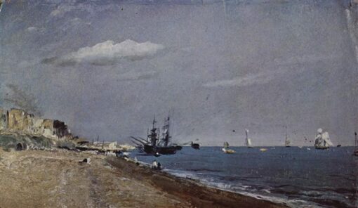 John Constable Brighton Beach with Colliers – 1824 Romantic Oil Painting on Paper for Sale