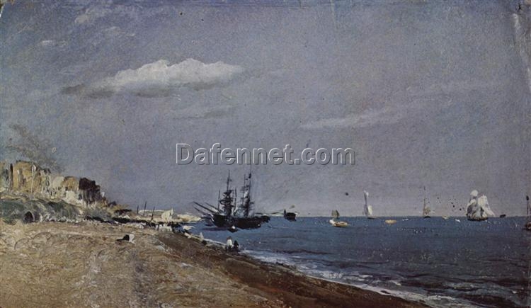 John Constable Brighton Beach with Colliers – 1824 Romantic Oil Painting on Paper for Sale
