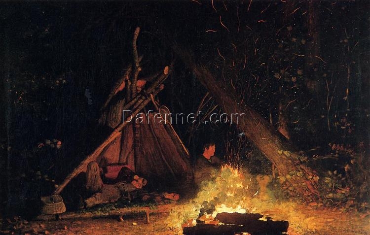 Winslow Homer Realism Genre Painting: Camp Fire (1880) Oil on Canvas