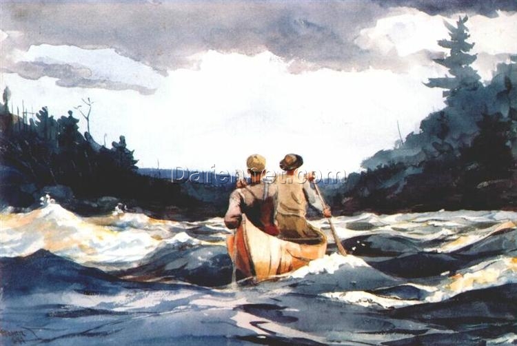 Winslow Homer Realism Genre Painting: Canoe in the Rapids (1897) Oil on Canvas