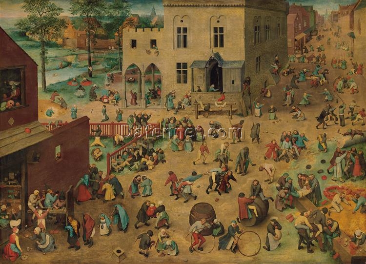 Children’s Games by Pieter Bruegel the Elder – Hand-Painted Reproduction of a Northern Renaissance Masterpiece
