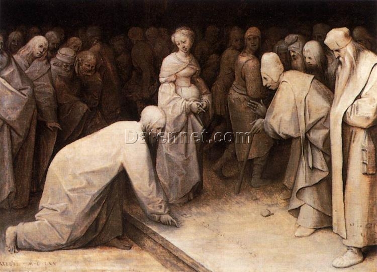 Pieter Bruegel the Elder – Christ and the Woman Taken in Adultery (1565), Grisaille Oil Painting