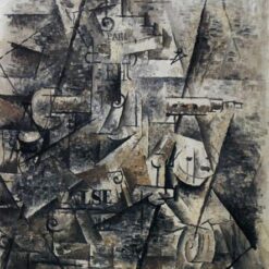 Clarinet and Bottle of Rum on a Mantelpiece – Georges Braque (1911) Analytical Cubist Still Life