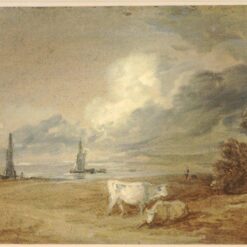 INSPIRED BY "Coastal Scene with Shipping, Figures, and Cows" by Thomas Gainsborough – Hand-painted Rococo Landscape Oil on Canvas | DaFen Village Studio