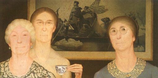 Grant Wood ‘Daughters of Revolution’ 1932 – Iconic Satirical Portrait Oil Painting Reproduction
