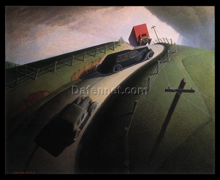 Grant Wood Death on the Ridge Road Painting – Realistic Rural America Scene | Custom Framed Oil Reproduction for Wall Decor