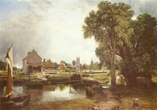 Dedham Lock and Mill by John Constable – 1820 Romantic Landscape Oil Painting