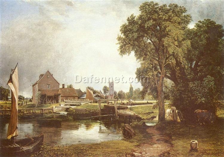 Dedham Lock and Mill by John Constable – 1820 Romantic Landscape Oil Painting