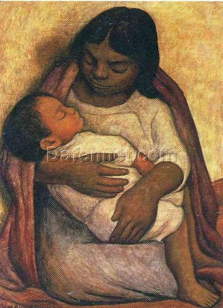 Diego Rivera ‘Delfina and Dimas’ Oil Painting Reproduction – Naïve Art Genre Painting