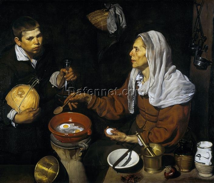 Velázquez’s An Old Woman Cooking Eggs – 1618 Baroque Oil Painting Reproduction for Historical Décor