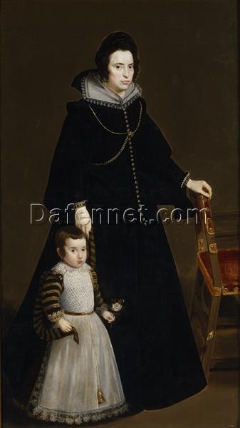 Dona Antonia de Ipenarrieta y Galdos and Her Son – Velazquez Baroque Oil Painting Reproduction