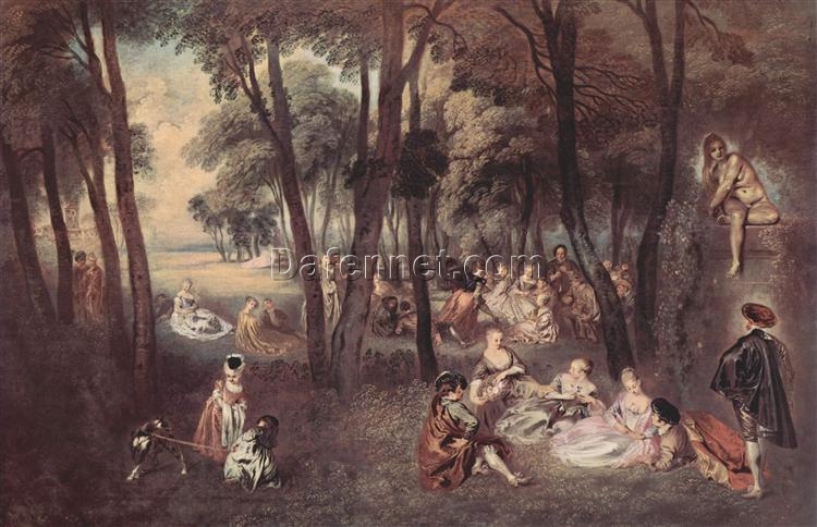 Buy Entertainment Countryside by Antoine Watteau – Rococo Oil Painting Reproduction | DaFen Village Studio