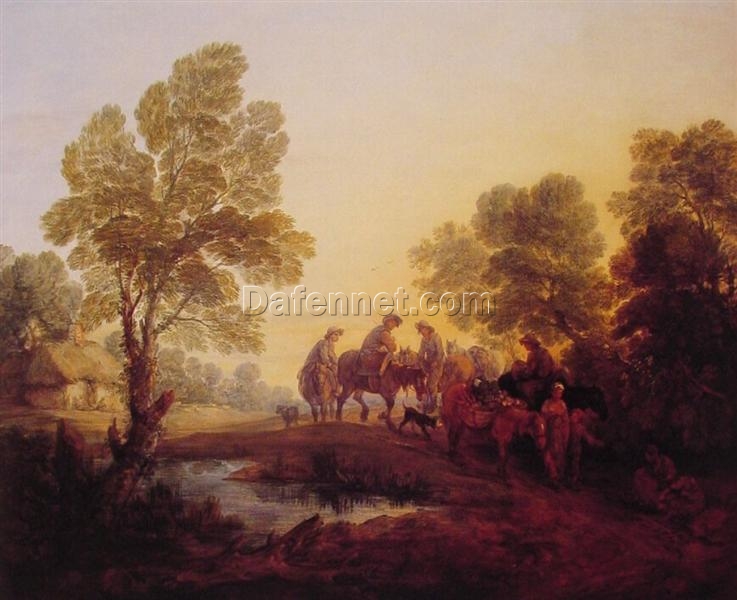 INSPIRED BY Gainsborough’s “Evening Landscape Peasants and Mounted Figures” – Custom Rococo Landscape Oil Painting | DaFen Village Studio