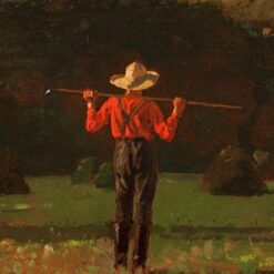 Farmer with a Pitchfork by Winslow Homer: Realism Genre Painting on Board
