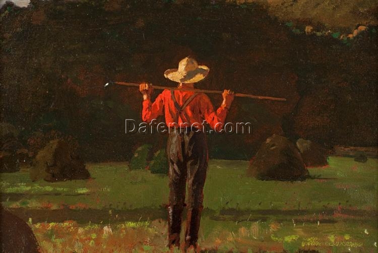 Farmer with a Pitchfork by Winslow Homer: Realism Genre Painting on Board