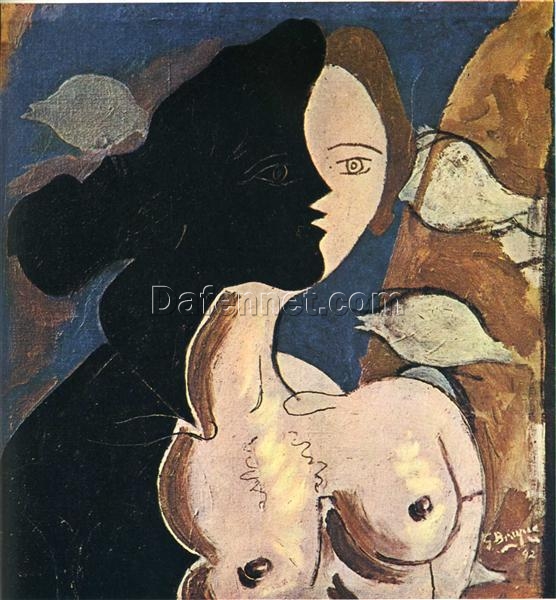 Georges Braque ‘Figure Double with Marine Background’ 1942 – Cubist Modern Portrait Oil Painting Reproduction