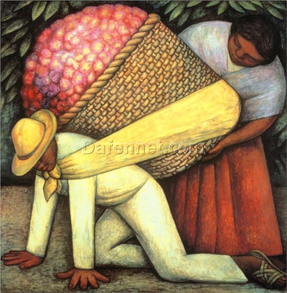 Flower Carrier – Diego Rivera Painting Reproduction | Oil & Tempera on Masonite | 121.9 x 121.3 cm | SFMOMA