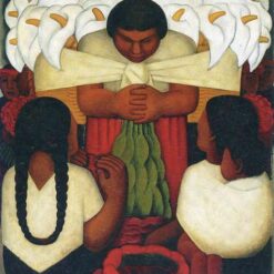 Custom Diego Rivera 'Flower Festival' Art Deco Oil Painting – 1925 Genre Painting