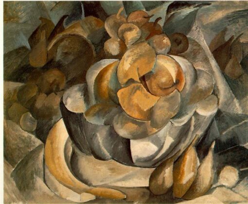 Hecho a mano “Plato de frutas” de Georges Braque - Naturaleza muerta cubista Pintura al óleo