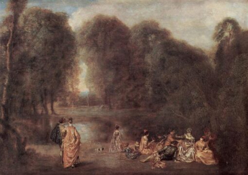 Buy Gathering in the Park by Antoine Watteau – 1717 Rococo Oil Painting Reproduction | DaFen Village Studio